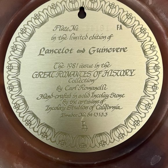 Vtg Incolay Stone Lancelot & Guinevere Hand Crafted Art Plate Great Romances - Picture 6 of 9